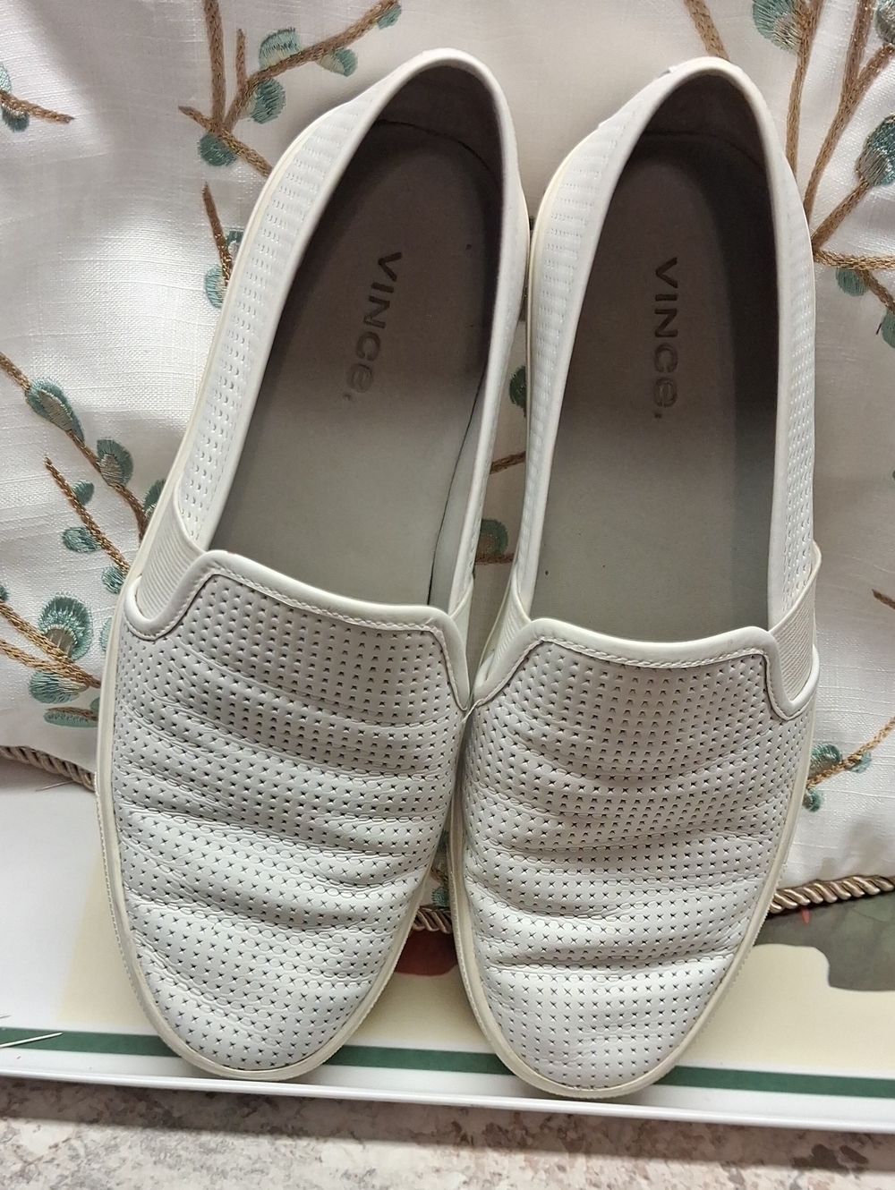 Vince White Perforated Slip-On Moccasins